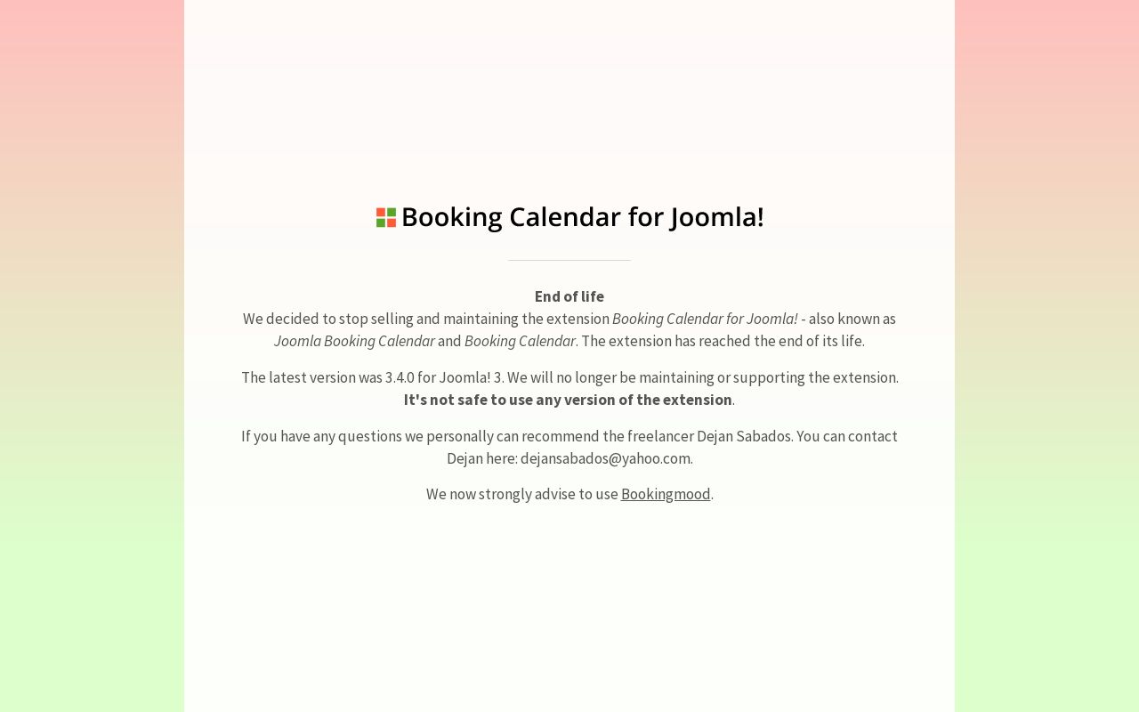 Booking Calendar for Joomla! End of life